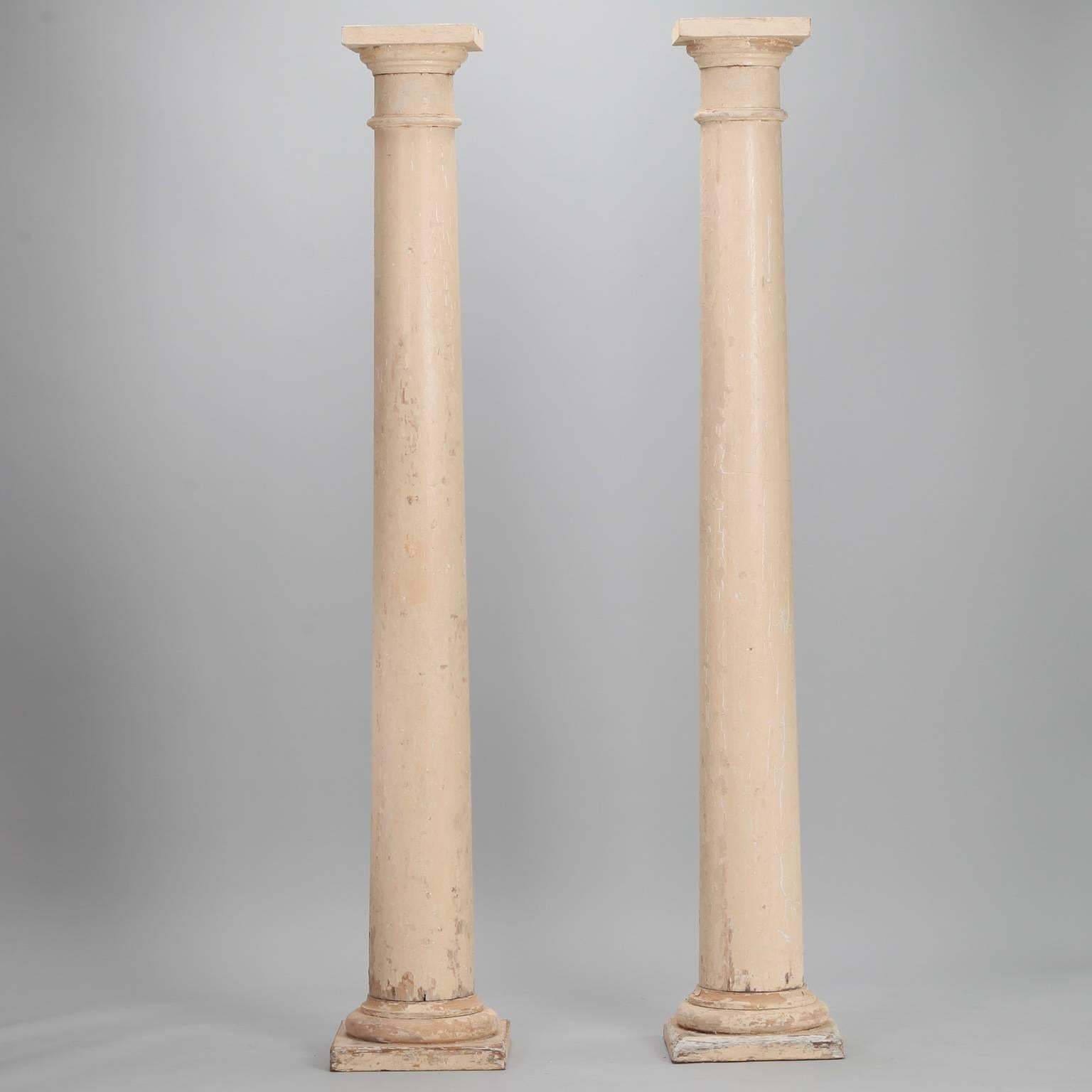 Belgian Pair of Architectural Salvage Antique White Painted Wood Columns