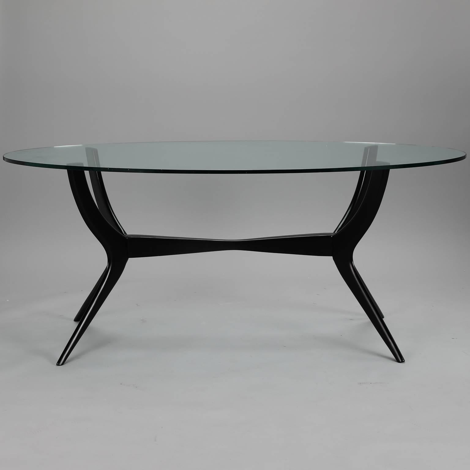 Mid-Century Italian Ebonized Oval Glass Top Table In Excellent Condition In Troy, MI