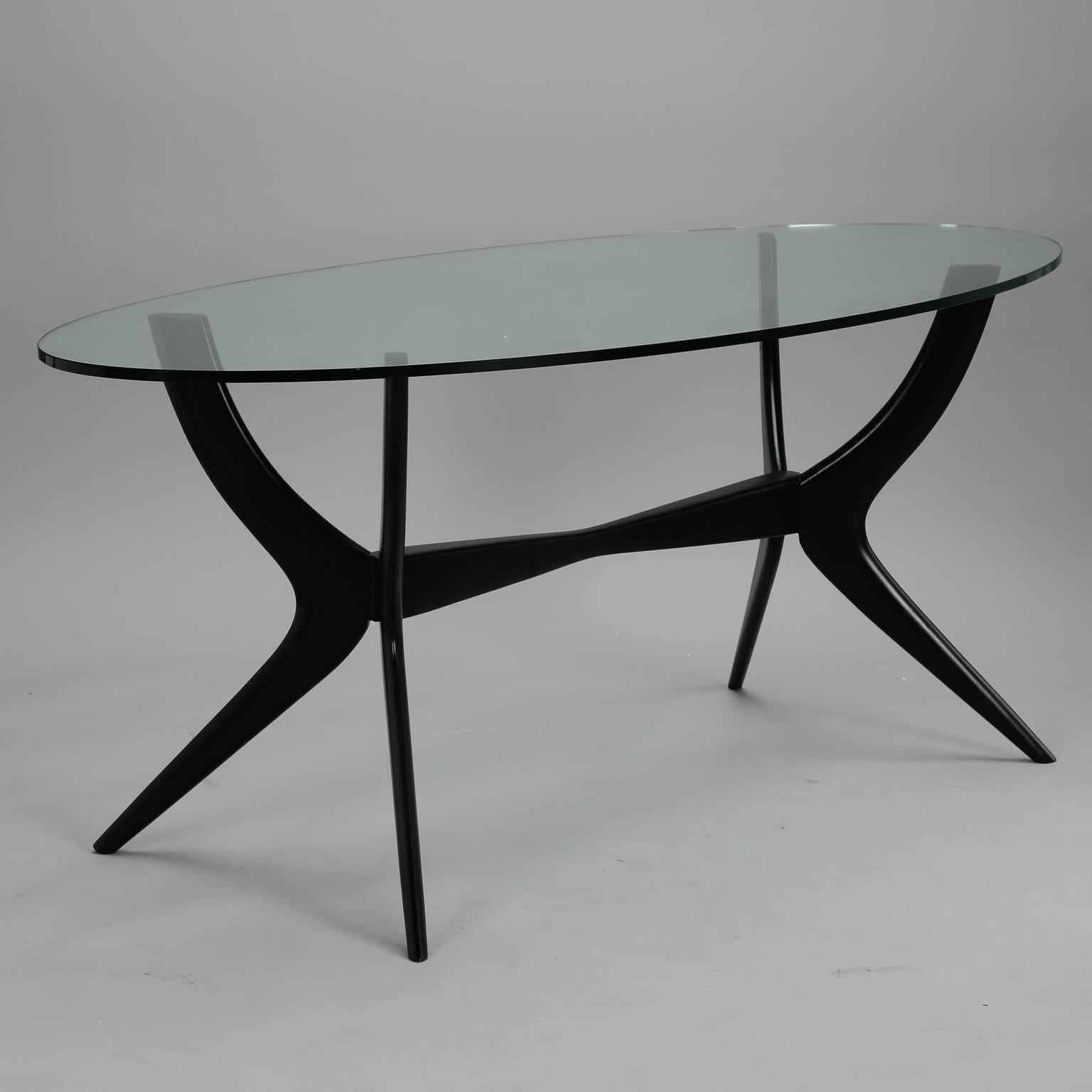Mid-Century Italian Ebonized Oval Glass Top Table 1