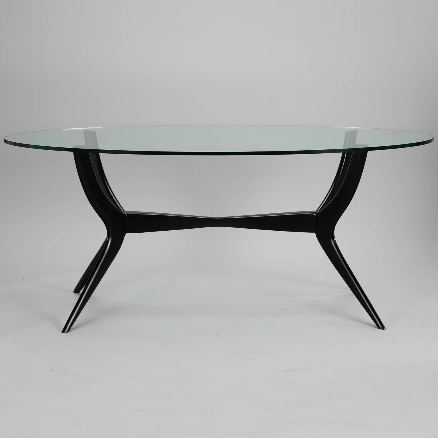 Mid-Century Italian Ebonized Oval Glass Top Table 3