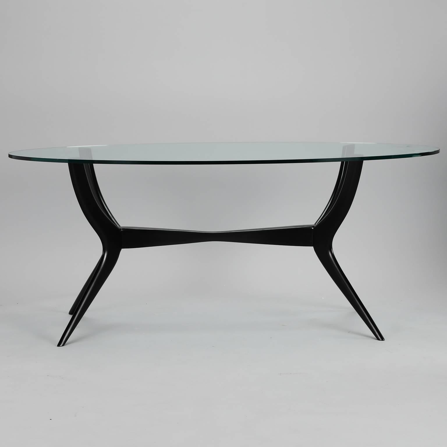 Mid-Century Italian Ebonized Oval Glass Top Table 4
