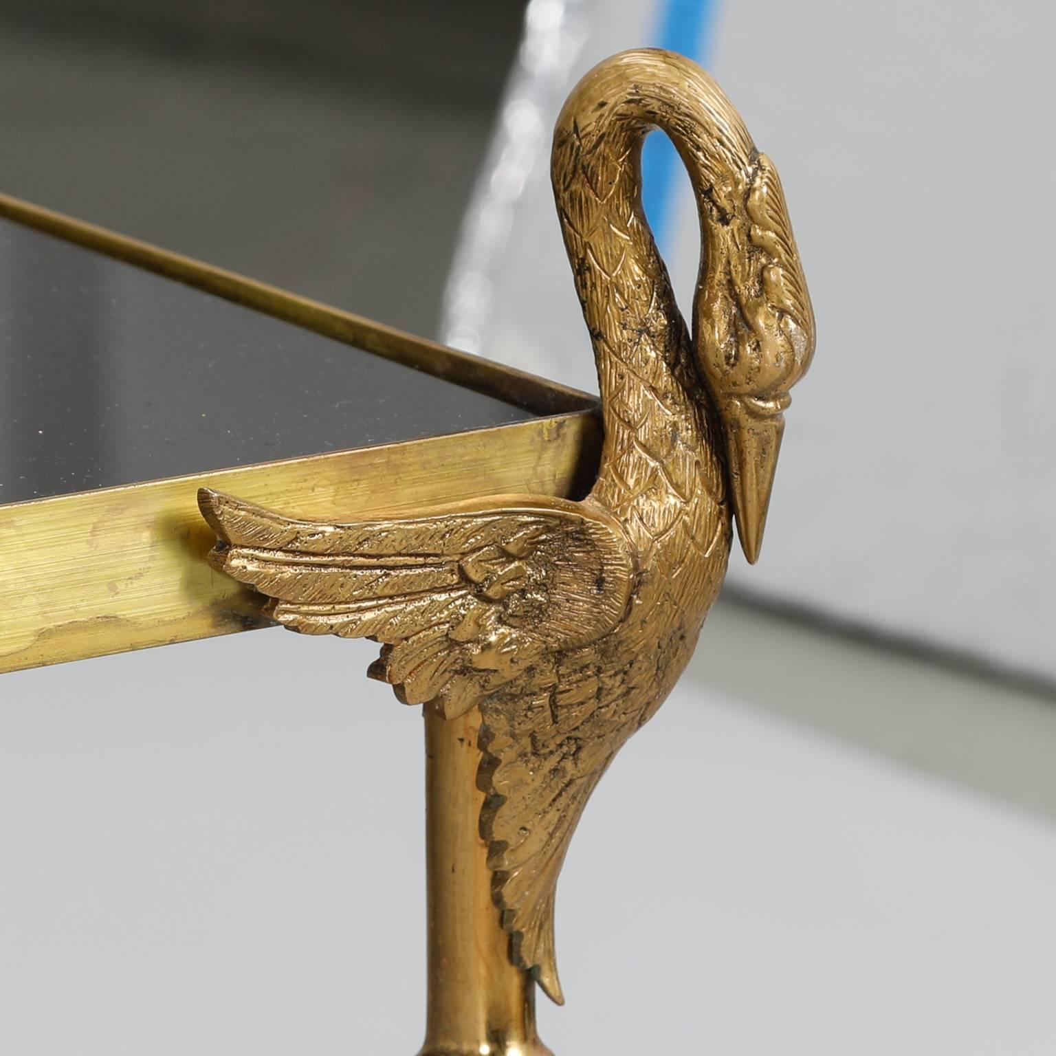 French Brass and Glass Coffee Table with Sculpted Swans 1