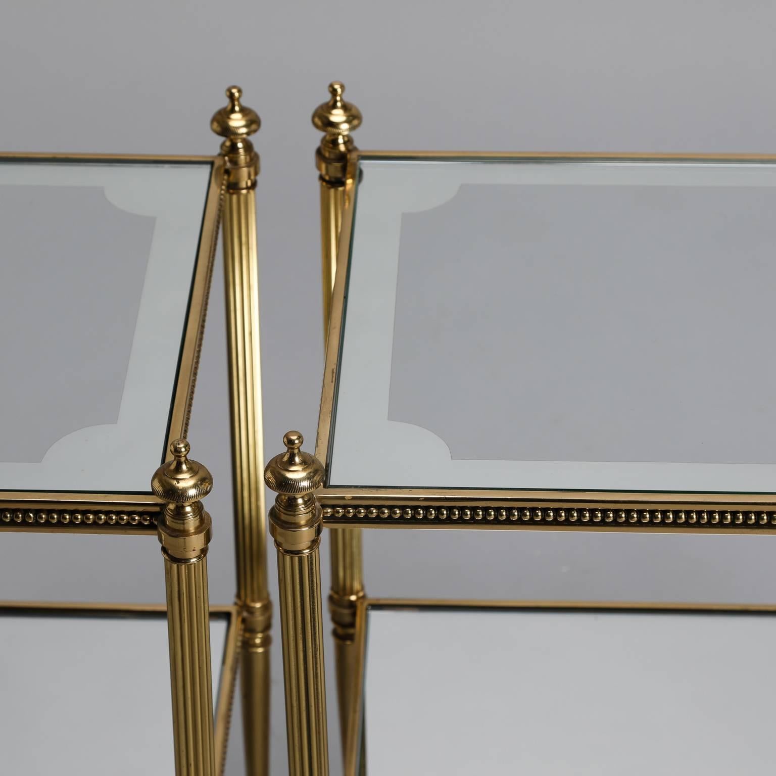 Pair of Italian Fluted Brass, Glass and Mirror Side Tables In Good Condition In Troy, MI