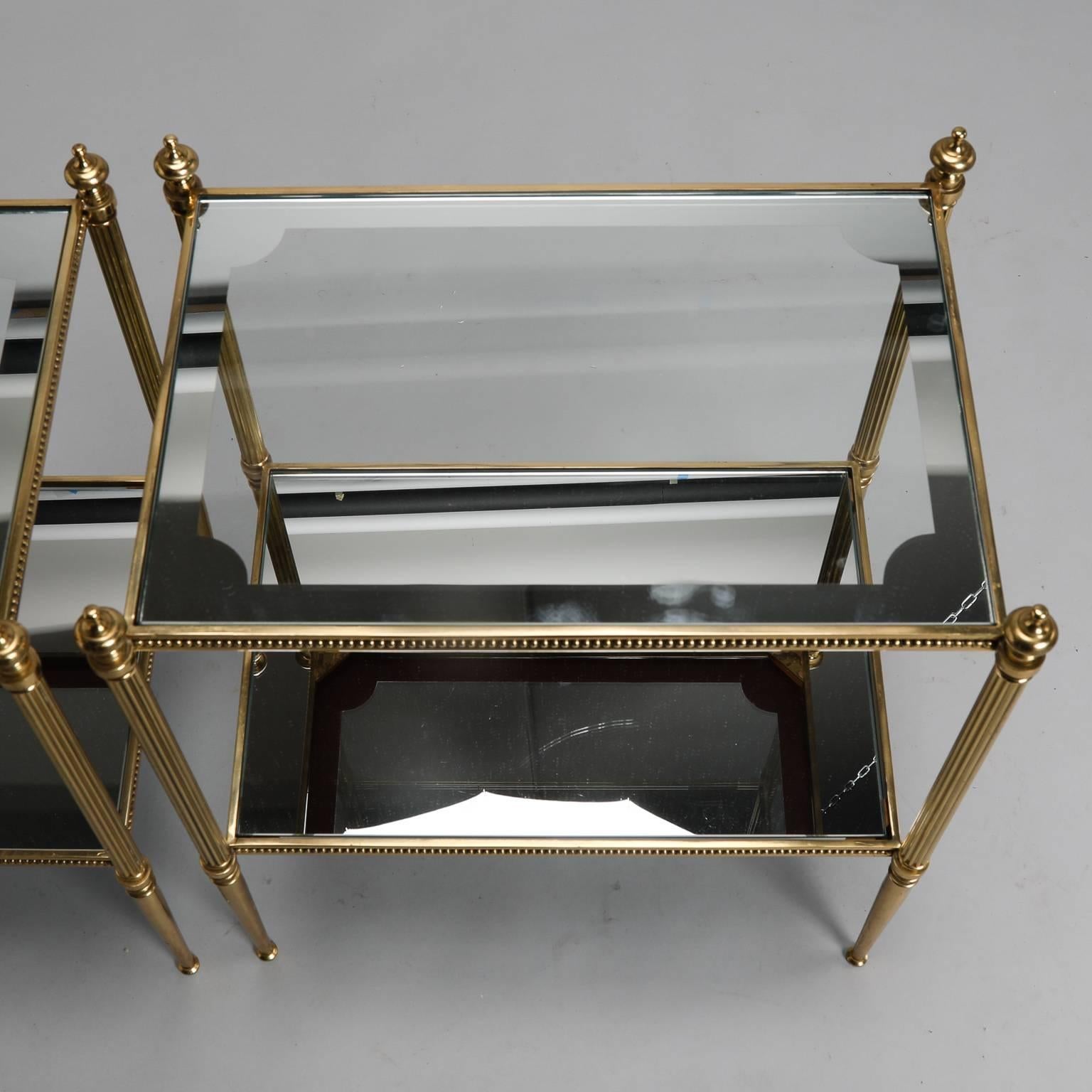 20th Century Pair of Italian Fluted Brass, Glass and Mirror Side Tables
