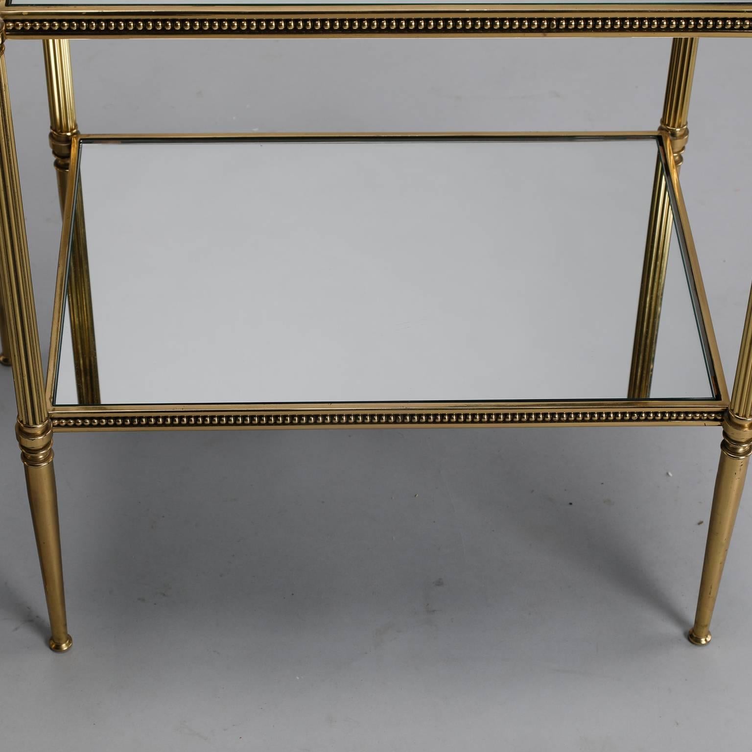 Pair of Italian Fluted Brass, Glass and Mirror Side Tables 1