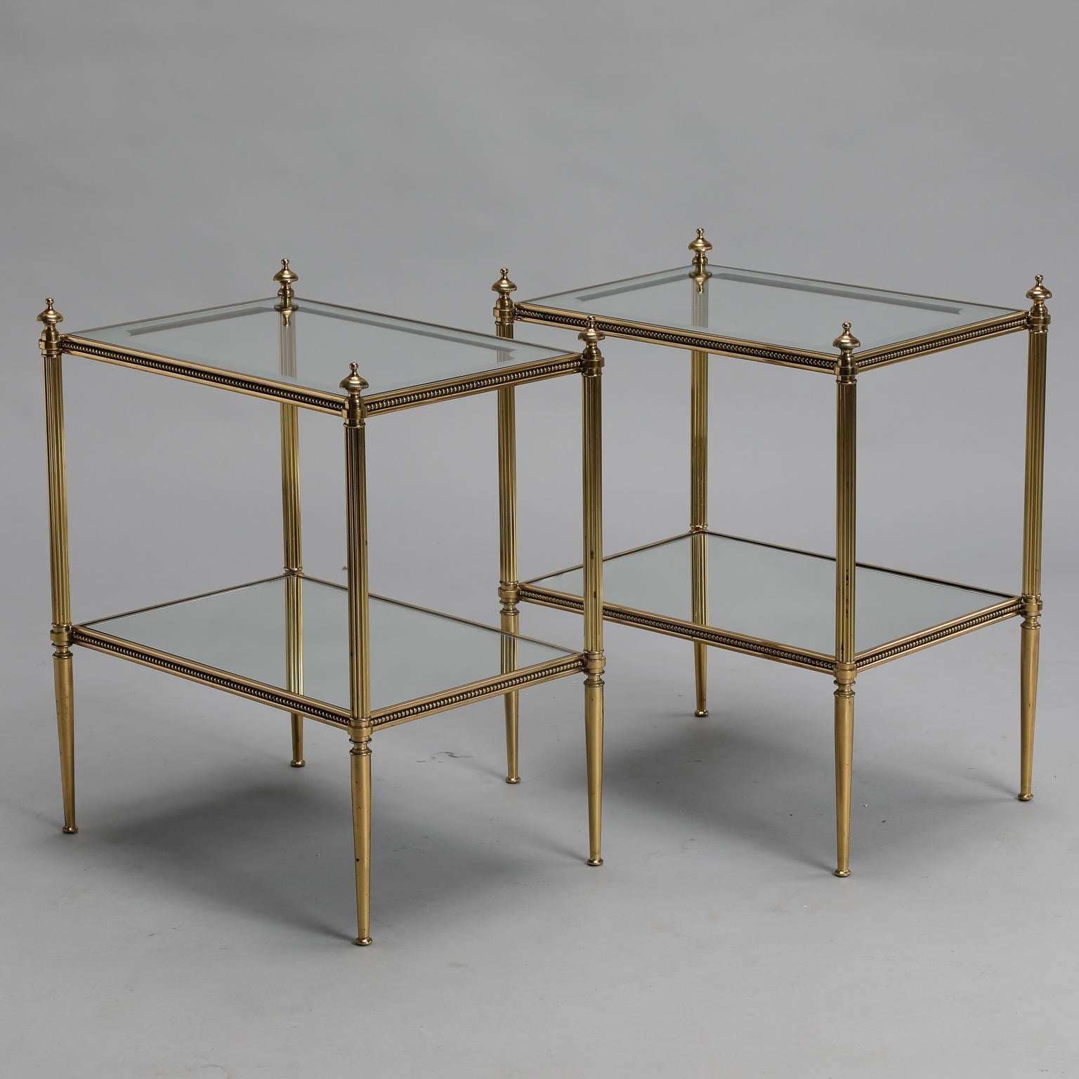 Pair of Italian Fluted Brass, Glass and Mirror Side Tables 2
