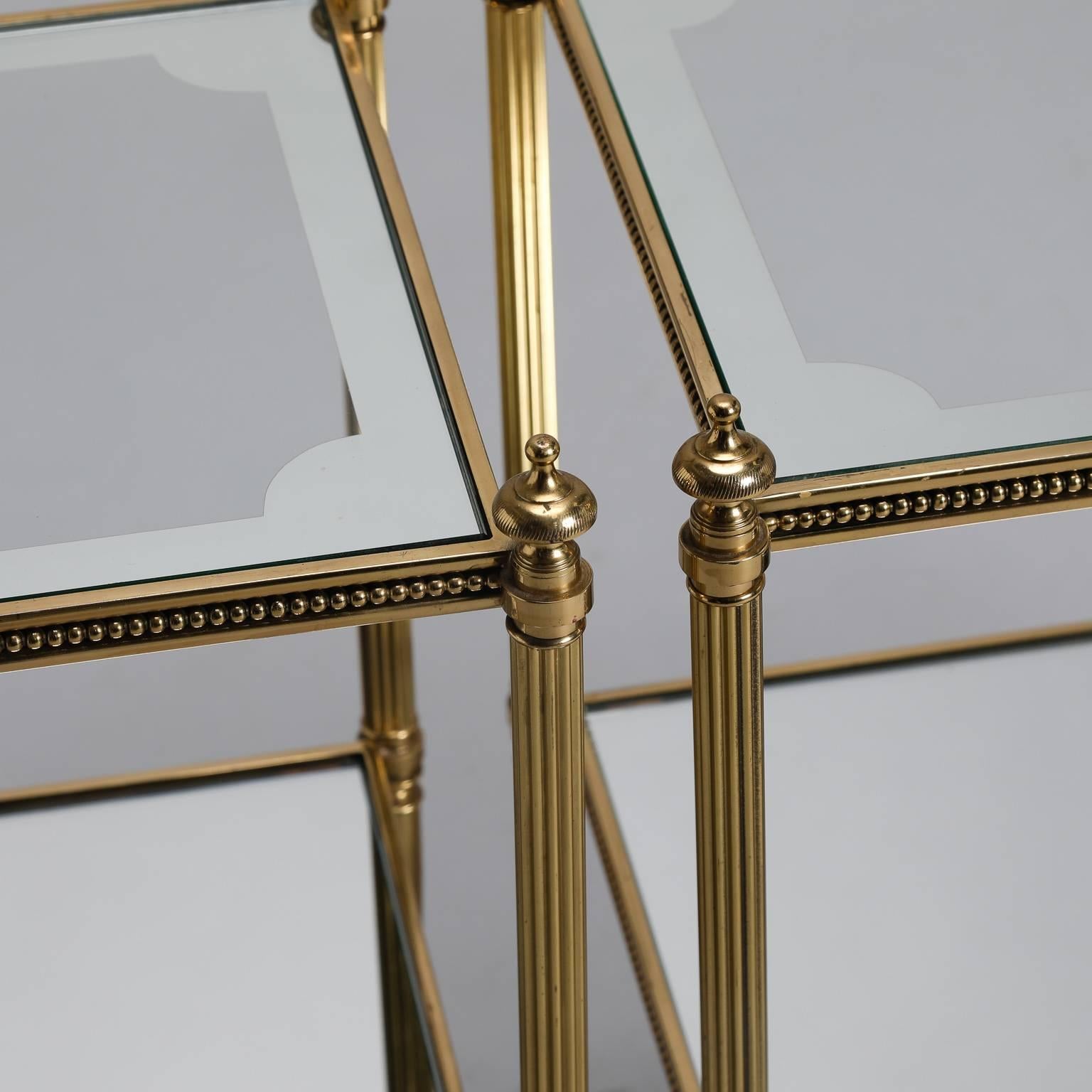 Pair of Italian Fluted Brass, Glass and Mirror Side Tables 4