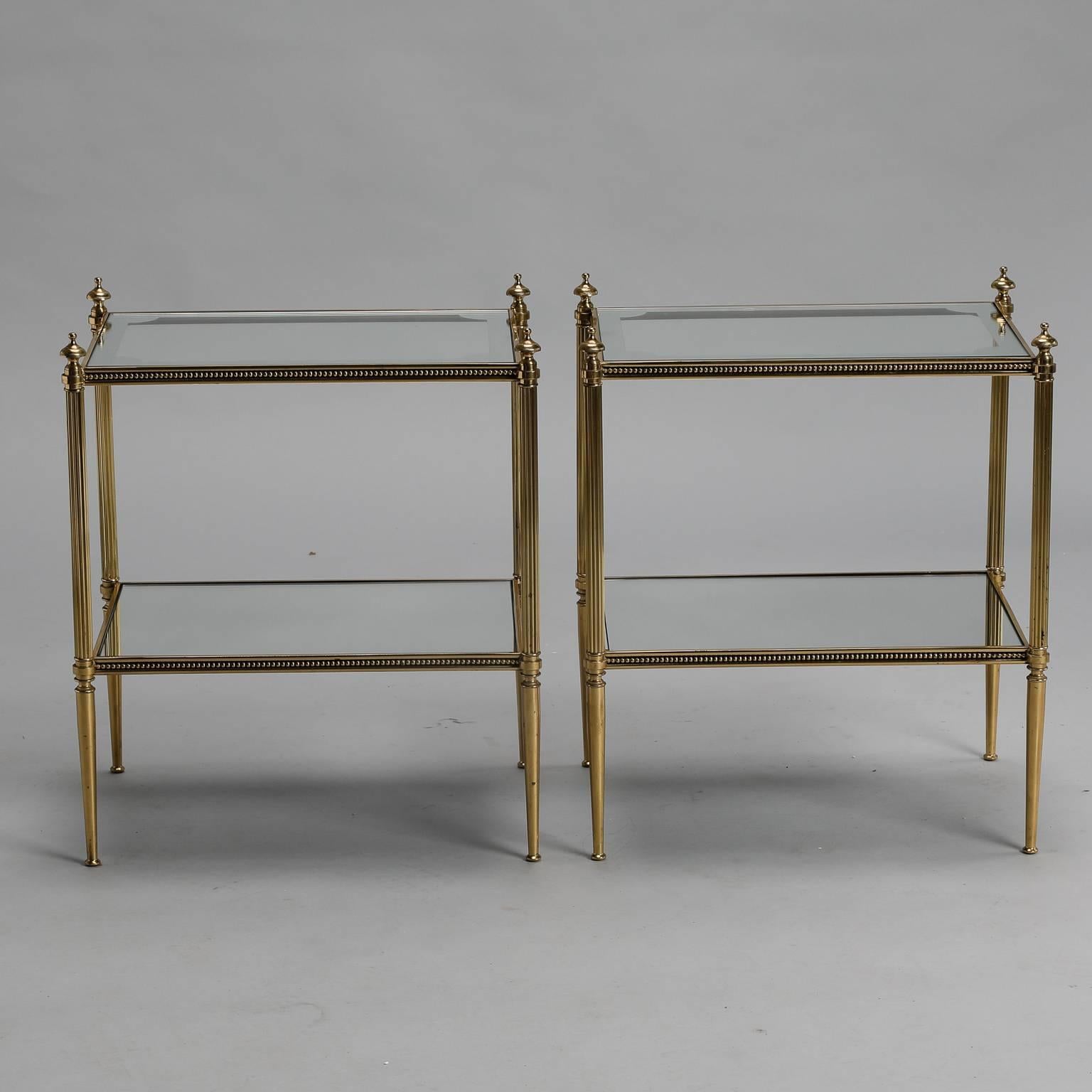 Neoclassical Pair of Italian Fluted Brass, Glass and Mirror Side Tables