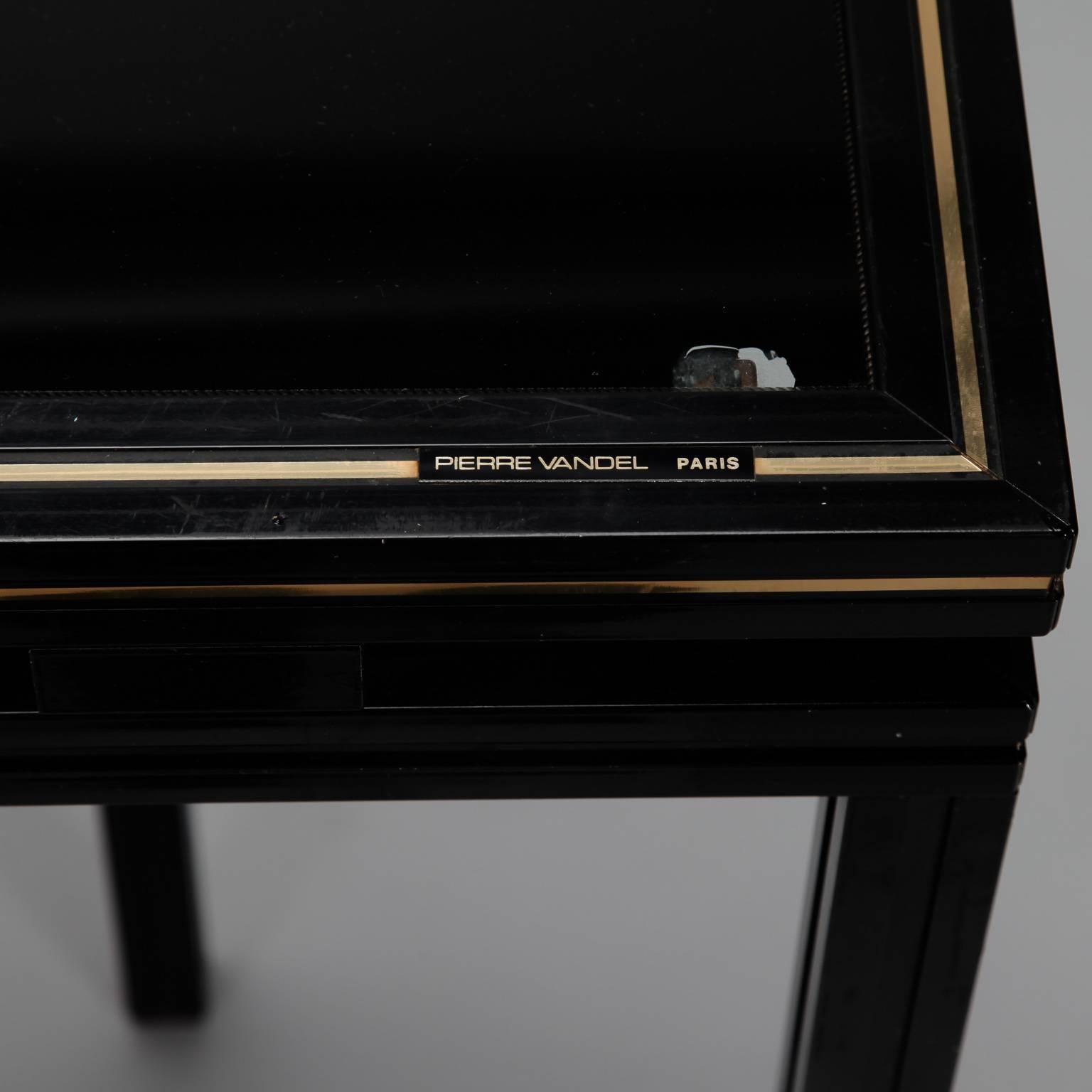 Mid-Century Modern Pierre Vandel Paris Lacquered Wood Black Glass and Brass Console