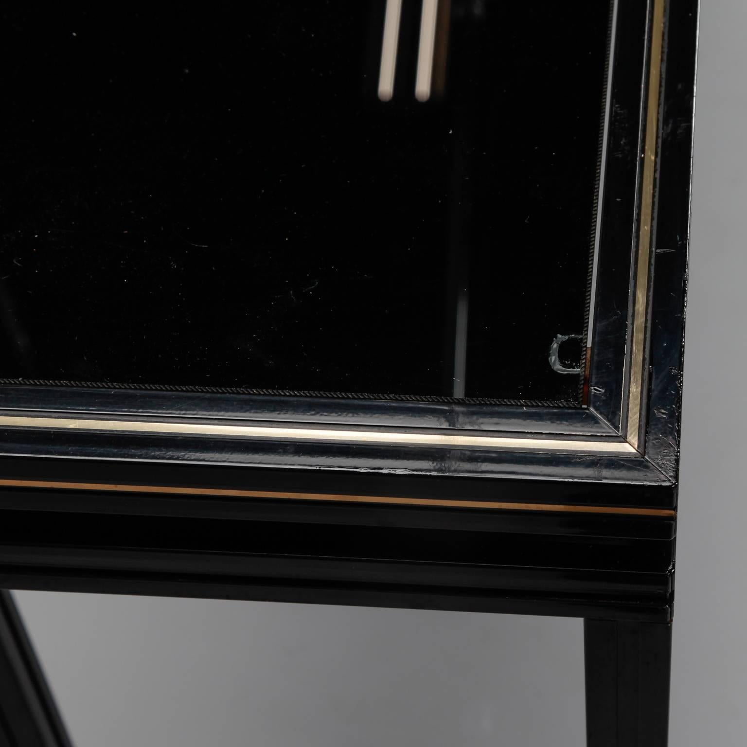 Pierre Vandel Paris Lacquered Wood Black Glass and Brass Console In Good Condition In Troy, MI