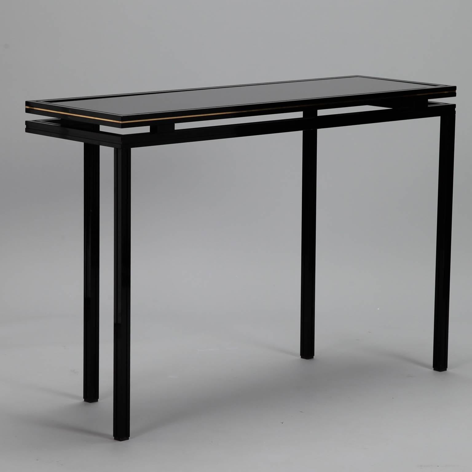 French Pierre Vandel Paris Lacquered Wood Black Glass and Brass Console
