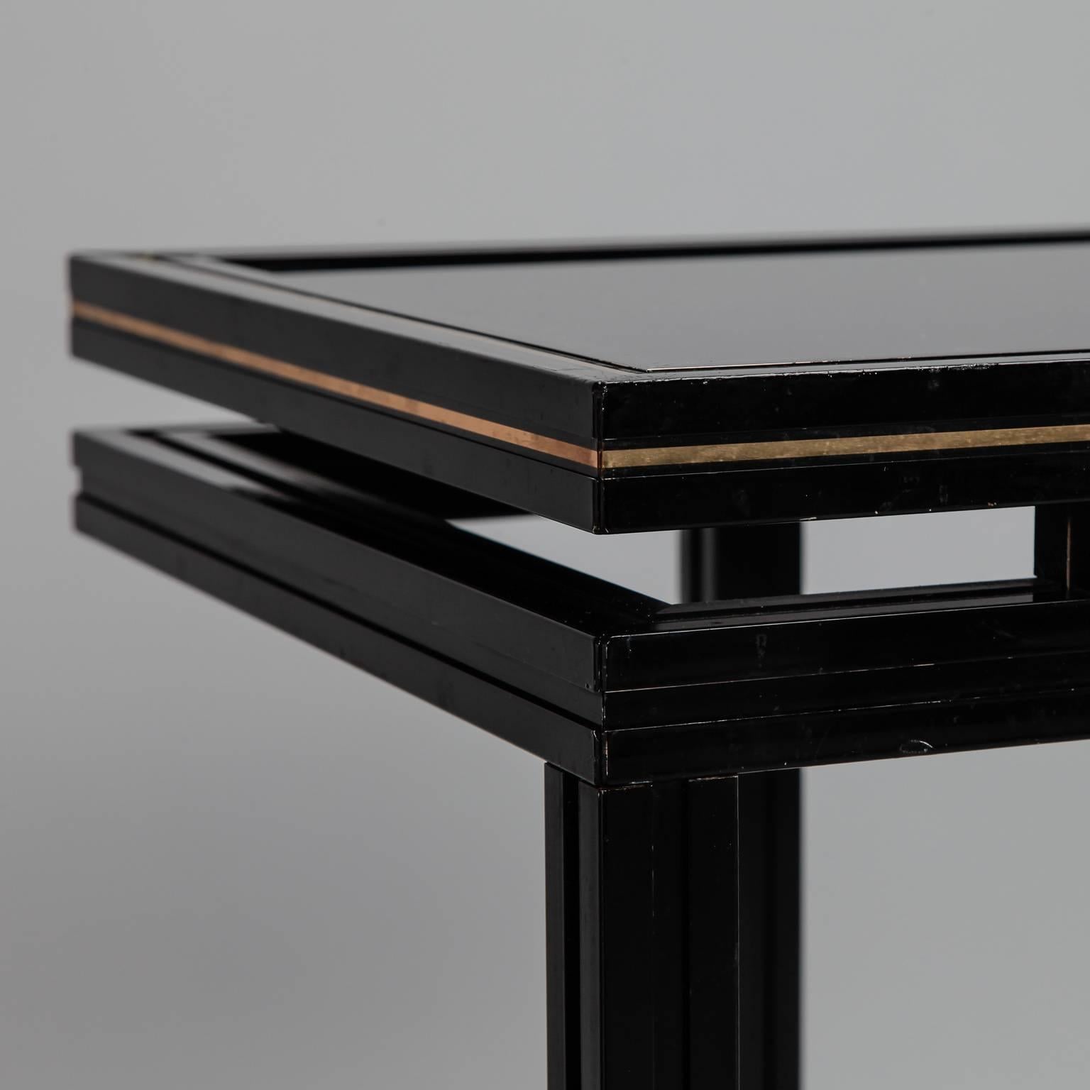 Pierre Vandel Paris Lacquered Wood Black Glass and Brass Console 1
