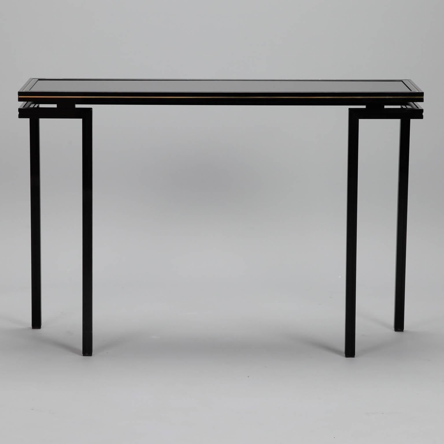 Pierre Vandel Paris Lacquered Wood Black Glass and Brass Console 3