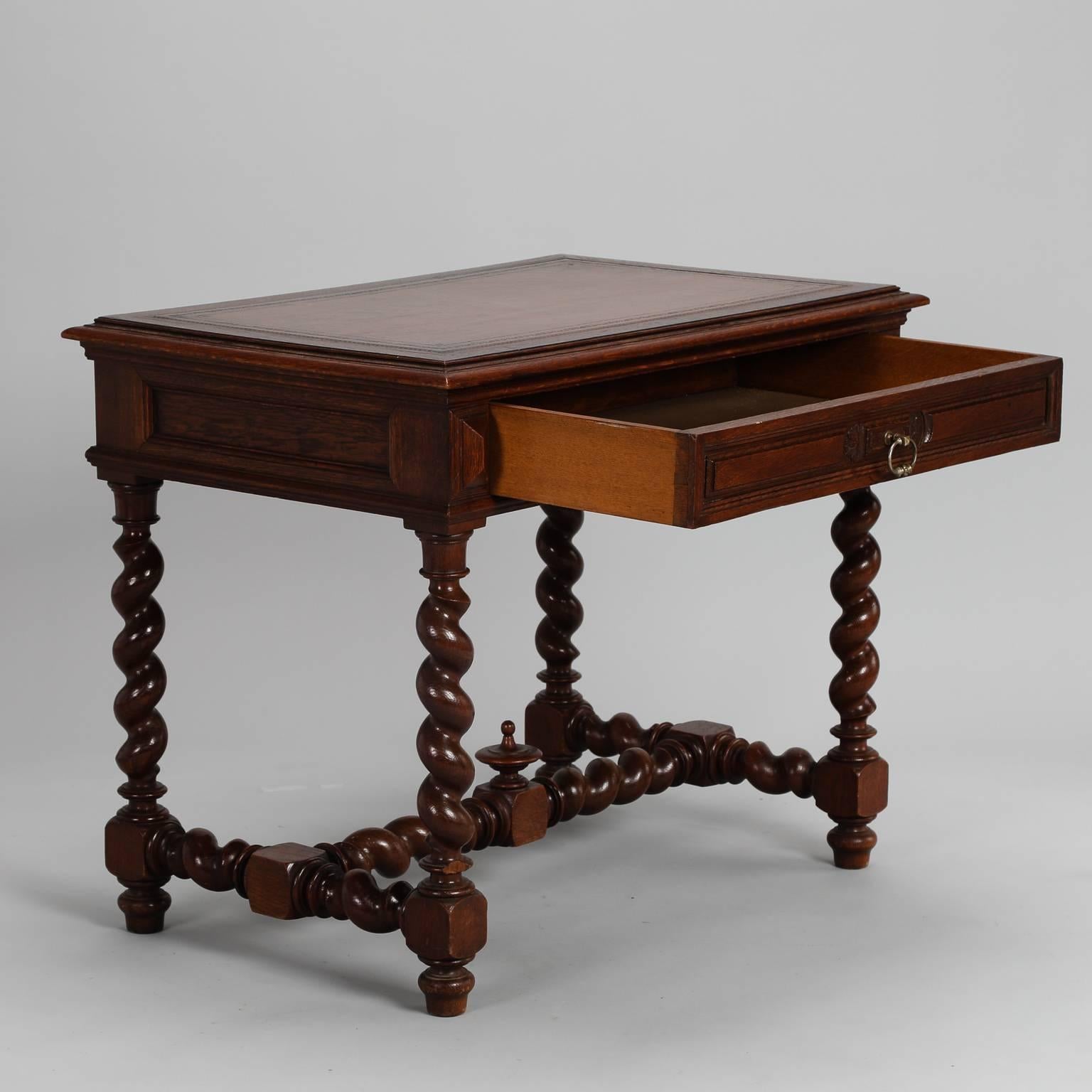 Carved Leather Top Desk with Barley Twist Base