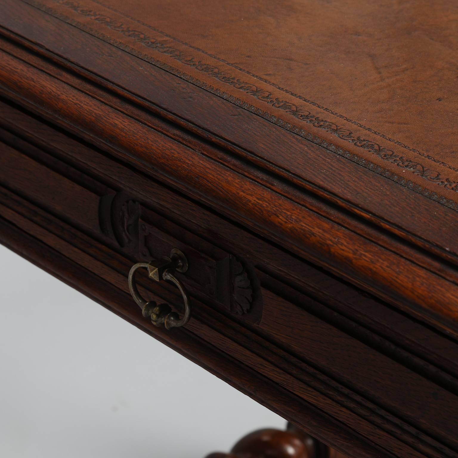 Leather Top Desk with Barley Twist Base 1