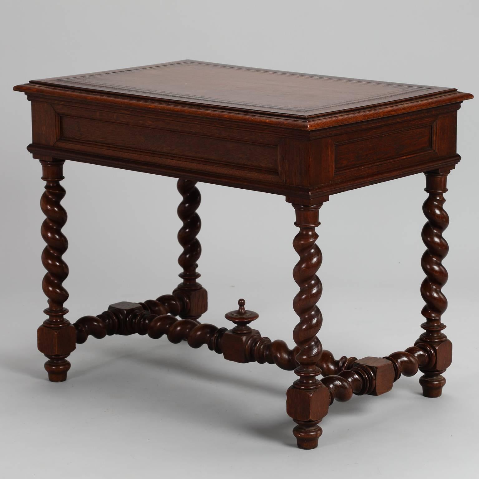 20th Century Leather Top Desk with Barley Twist Base