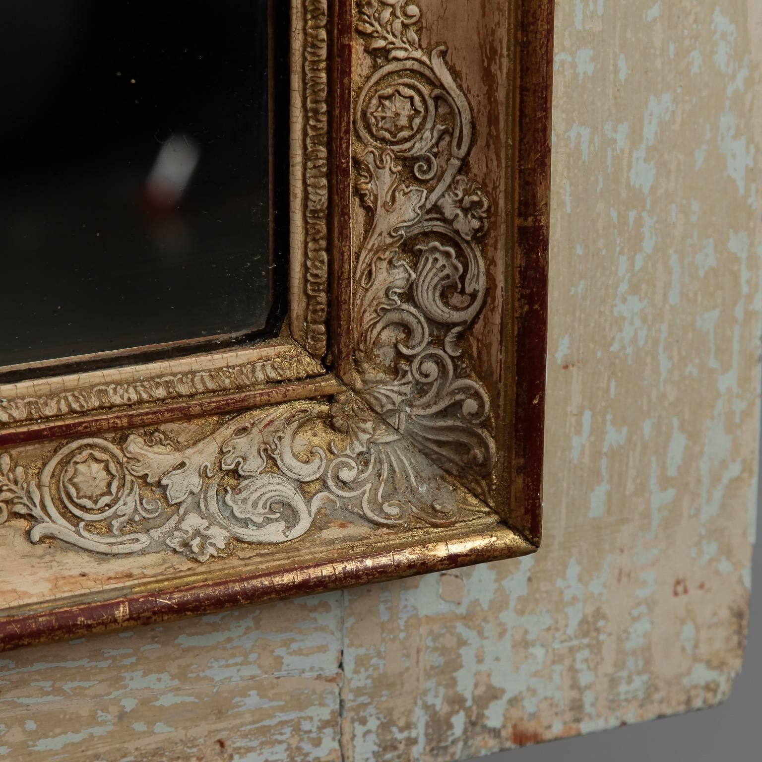 Painted Trumeau Mirror with Antique White and Gilded Finish, circa 1920s For Sale