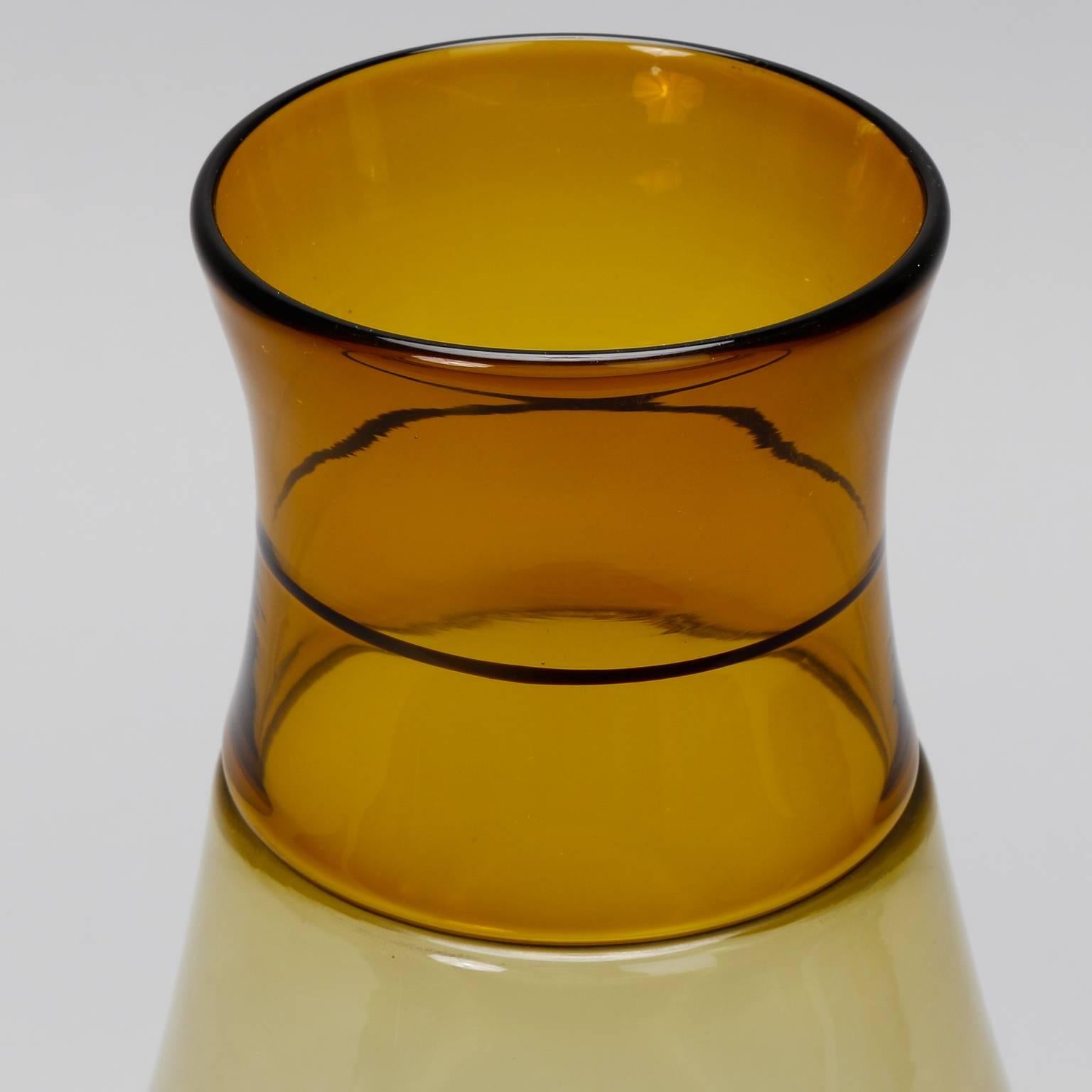 Italian Tall Signed Venini Beaker Style Amber Vase