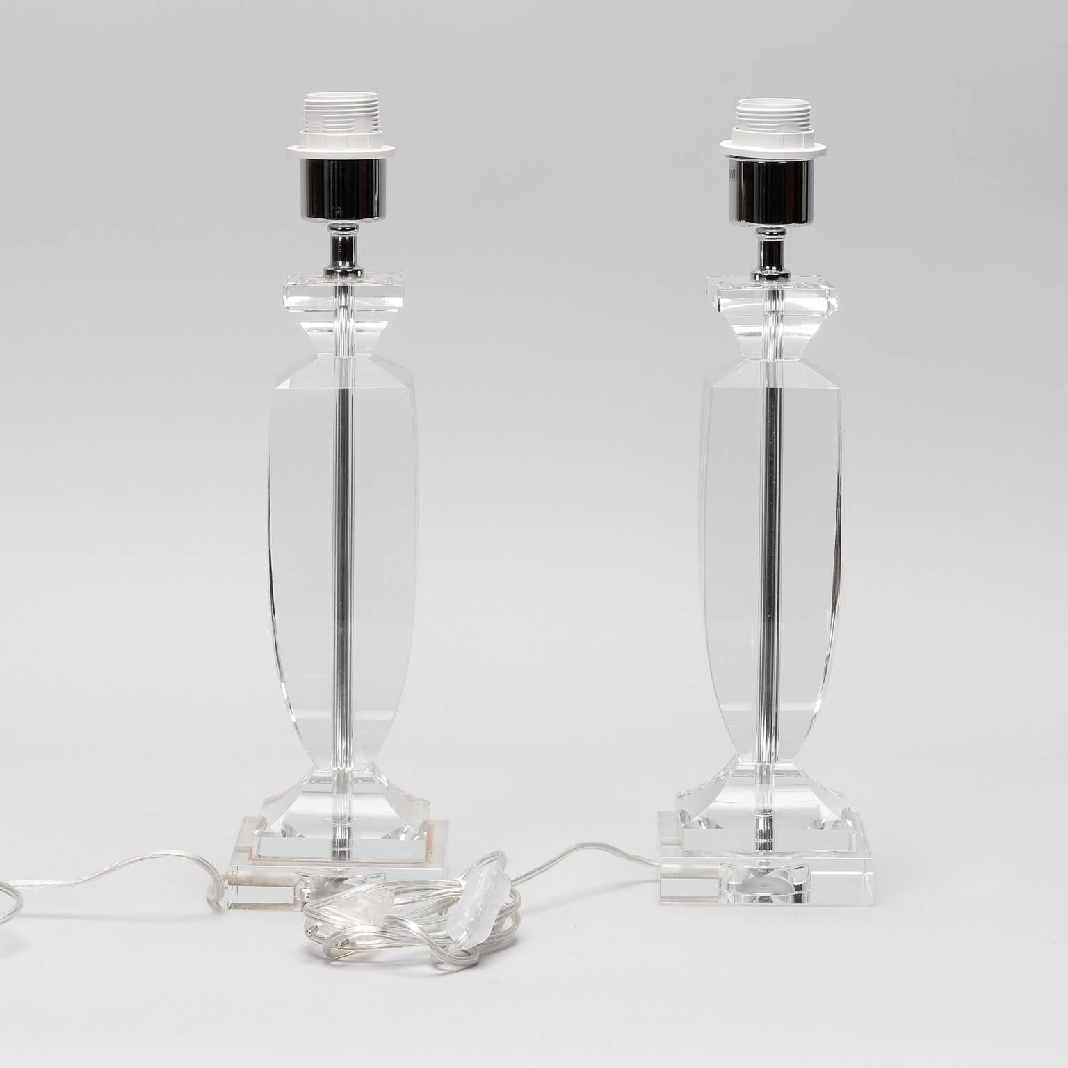 Italian Pair of Murano Clear Glass Table Lamps