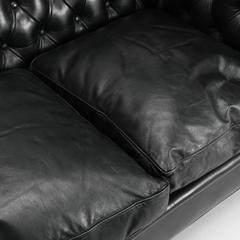 Mid-Century Black Leather Chesterfield Sofa