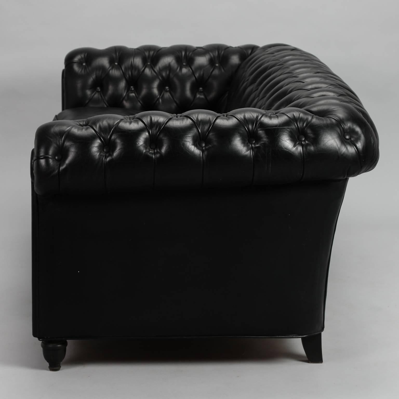 20th Century Mid-Century Black Leather Chesterfield Sofa