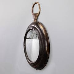 French Dark Brass Medium Pocket Watch Shaped Mirror