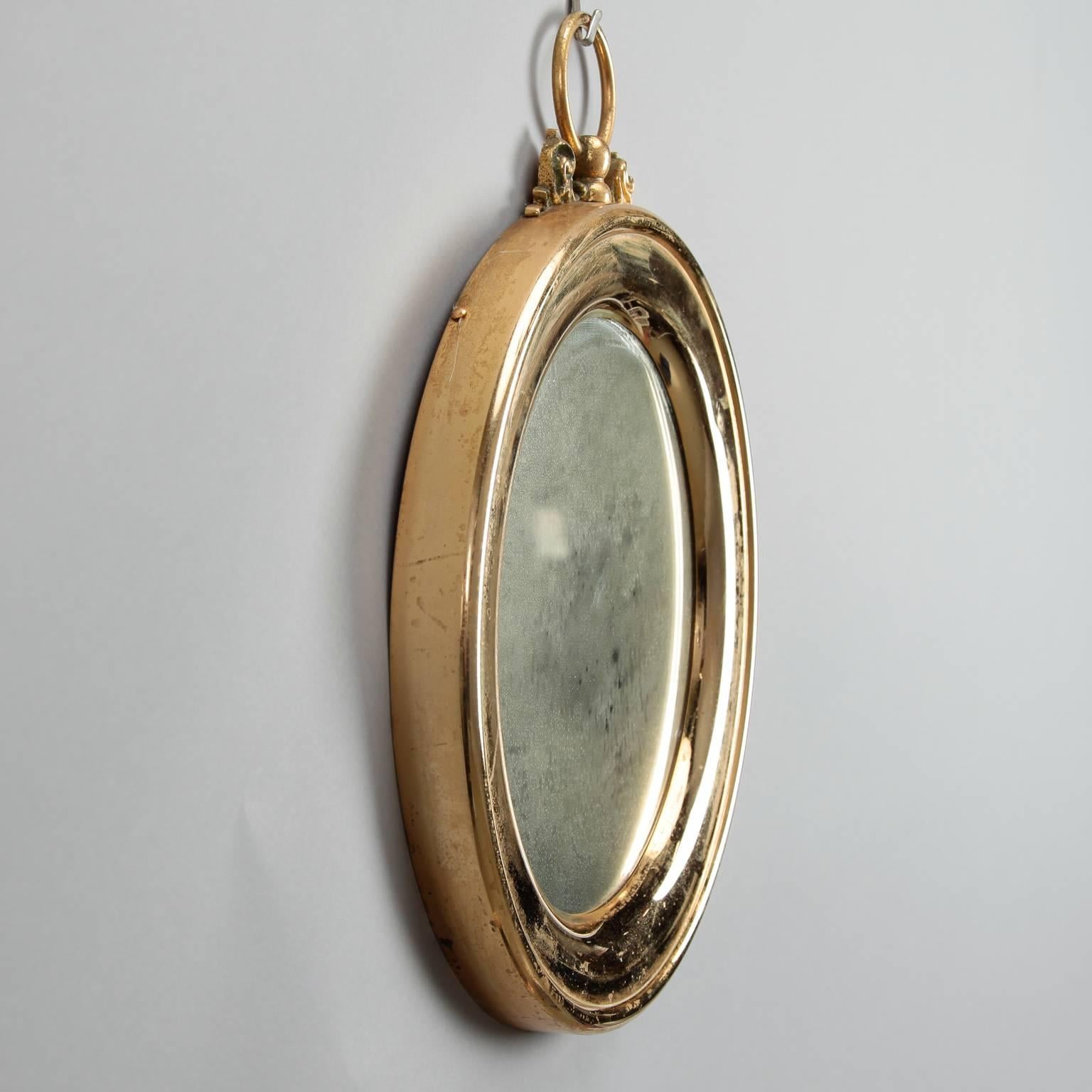 Mid-Century Modern Small French Polished Brass Stop Watch Shape Mirror