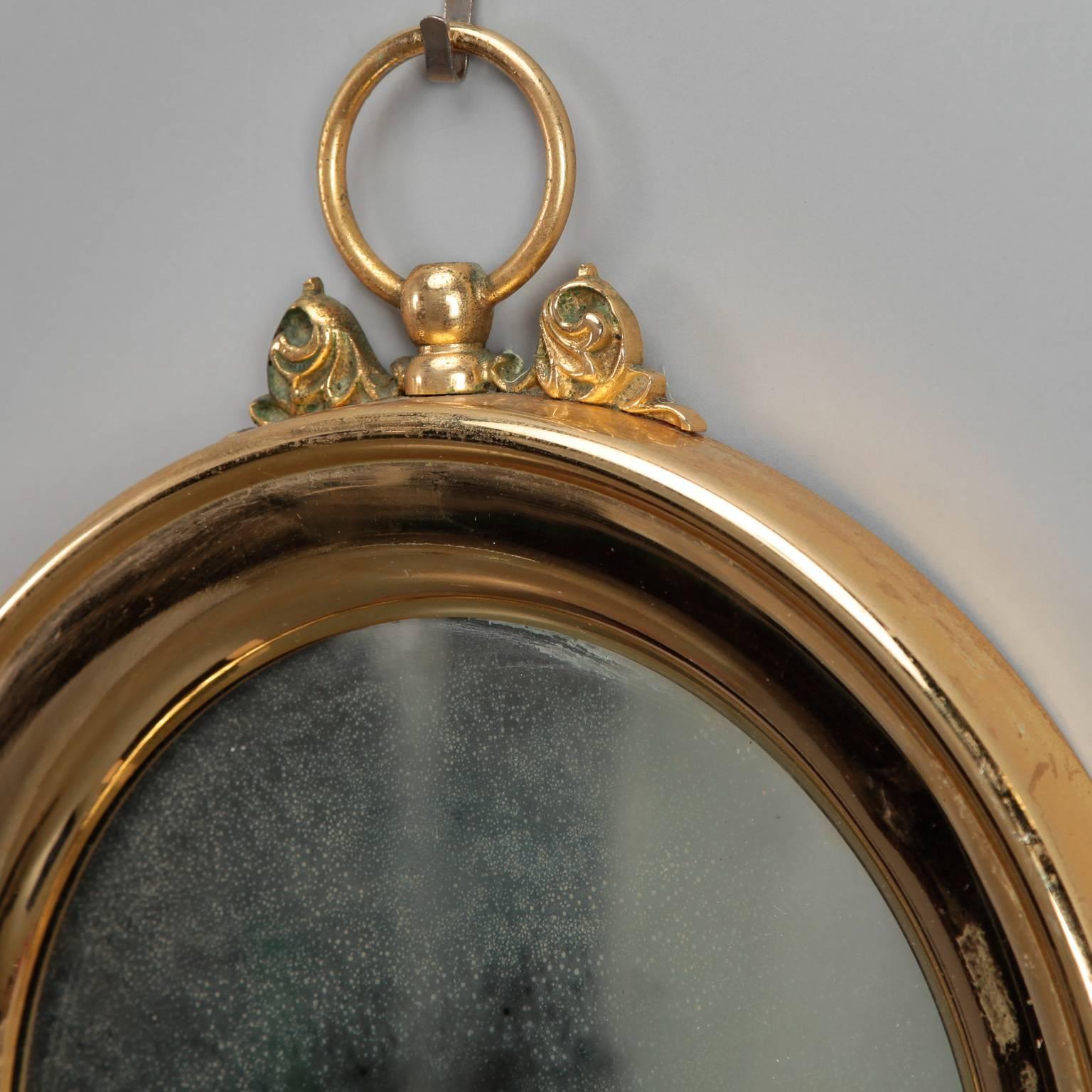 20th Century Small French Polished Brass Stop Watch Shape Mirror