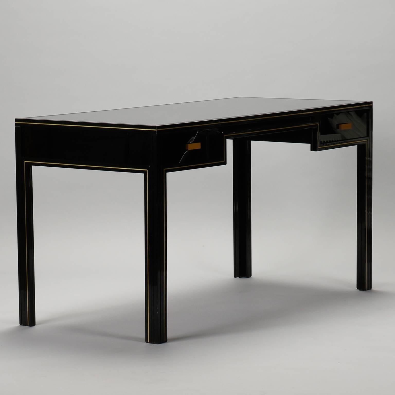 20th Century Pierre Vandel Black Lacquered and Brass Desk