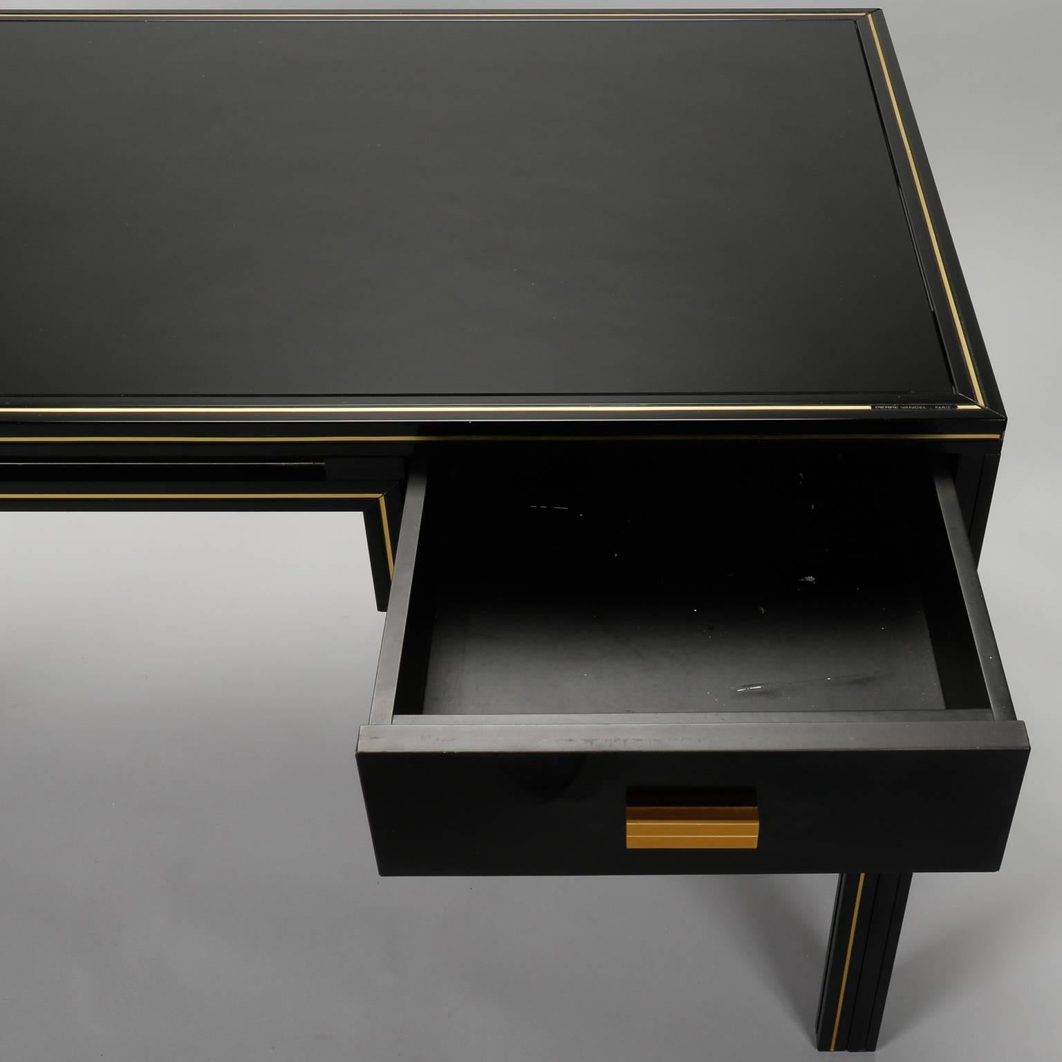 Pierre Vandel Black Lacquered and Brass Desk In Good Condition In Troy, MI