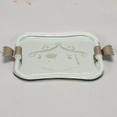 Plateau en verre vénitien en miroir avec poignées en métal argenté, années 1930