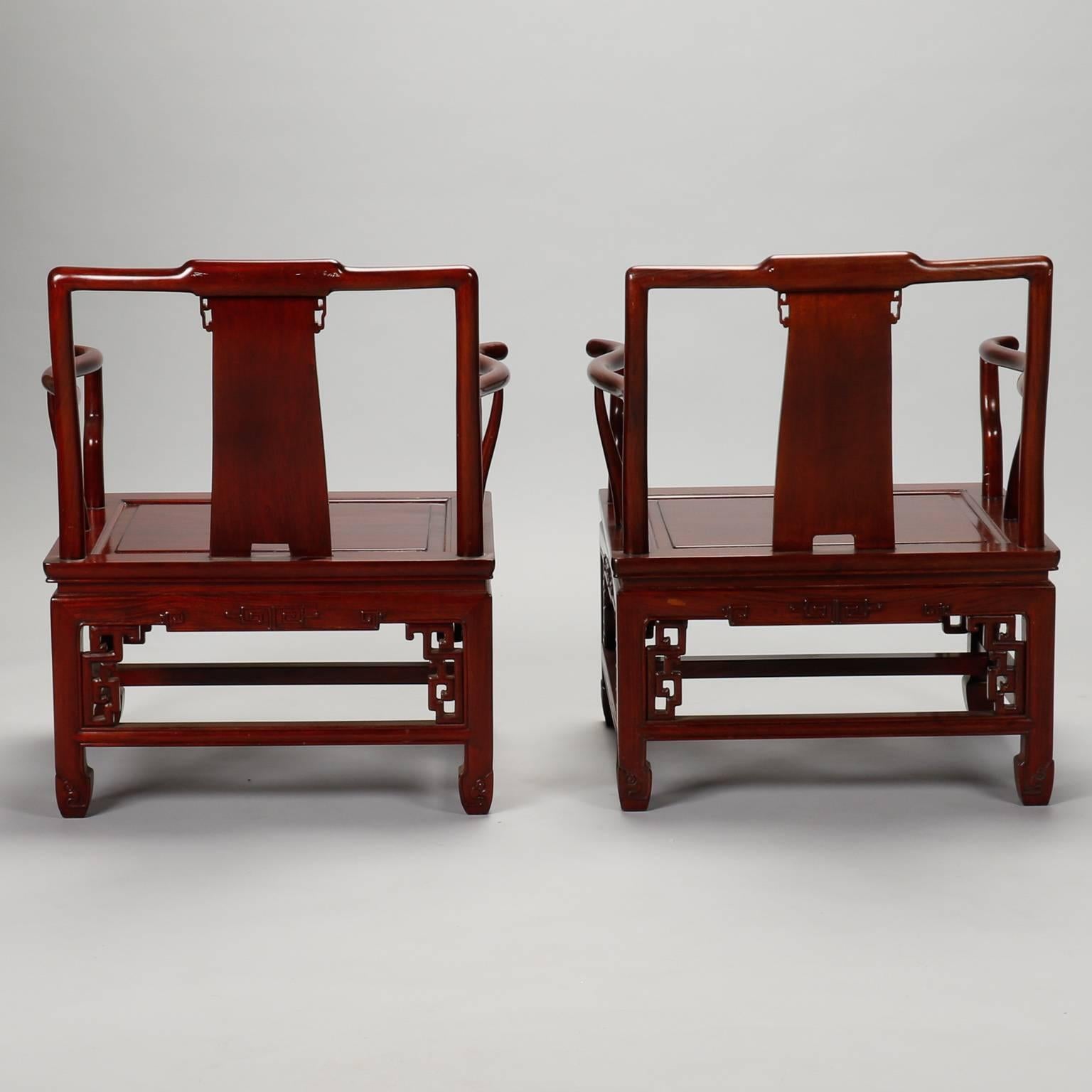 Pair 1930s Chinese Carved Wood Armchairs 1
