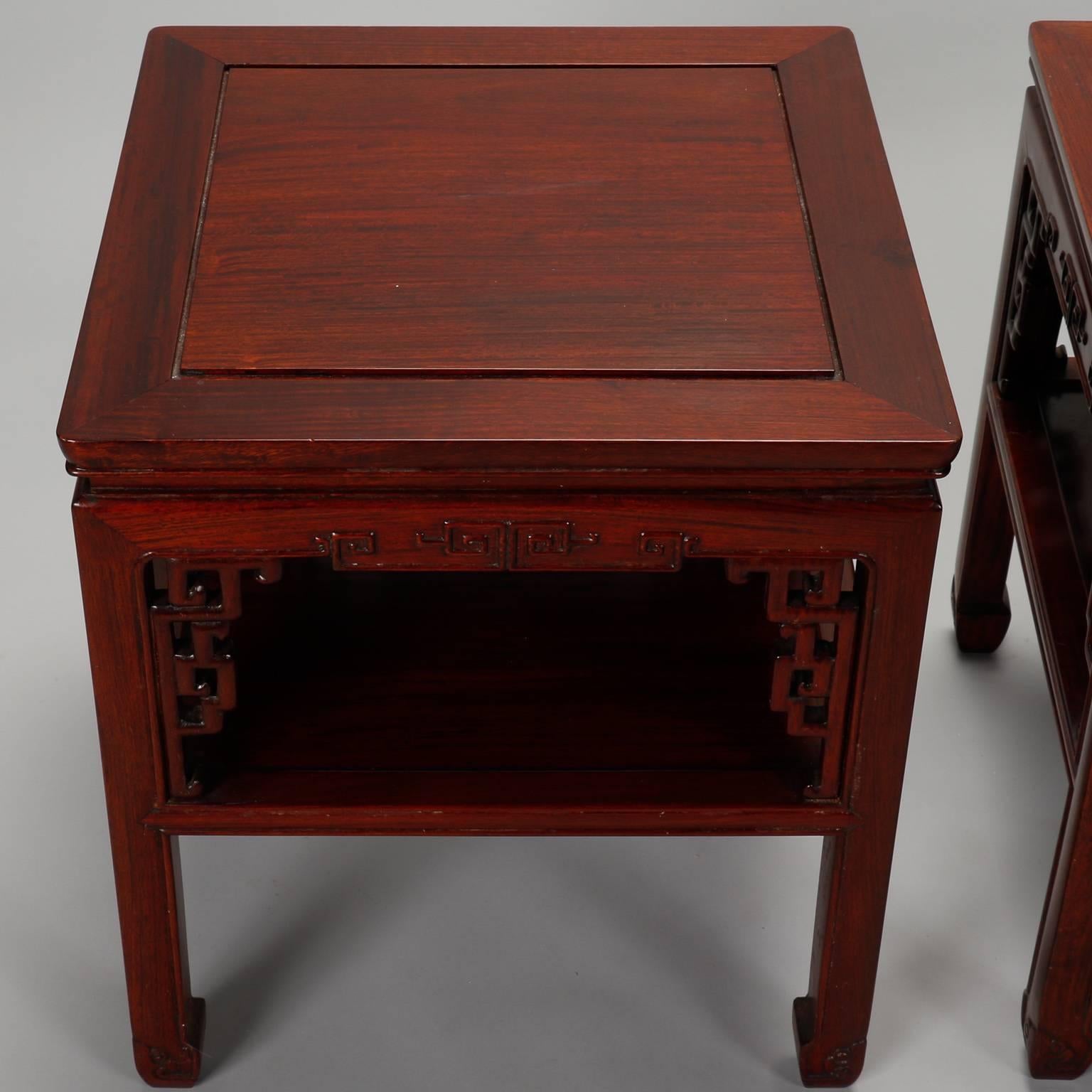 Wood Pair of 1930s Chinese Carved Side Tables