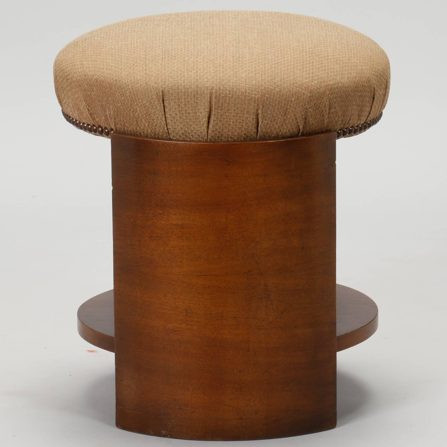 French Art Deco Round Upholstered Stool