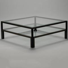 Pierre Vandel Black Lacquer and Brass Cocktail Table