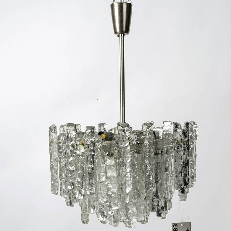 Pair Kalmar Franken Kg Ice Glass Crystal Chandeliers At 1stdibs Mid Century Modern Pair Kalmar Franken Kg Ice Glass Crystal Chandeliers For