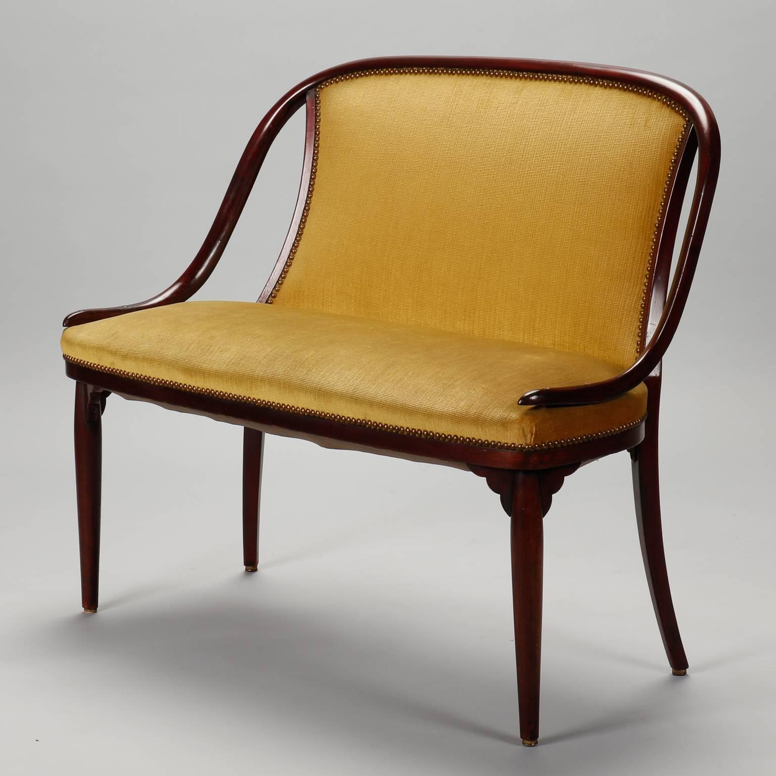 Stained Thonet Settee with Mustard Color Fabric
