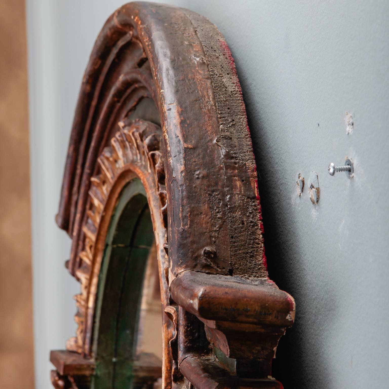 Wood 19th Century French Painted Mirror with Carved and Gilded Detailing