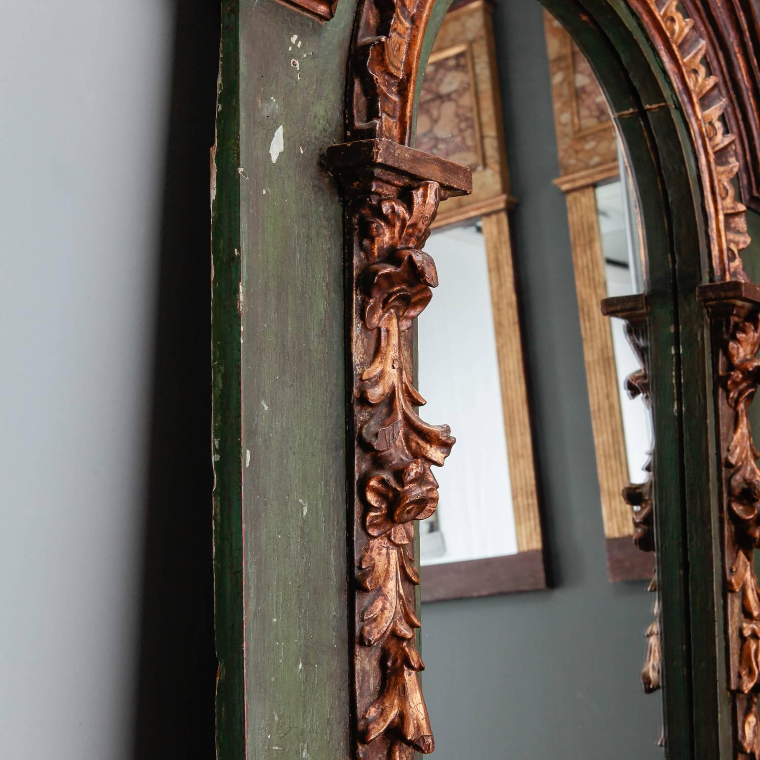 19th Century French Painted Mirror with Carved and Gilded Detailing In Good Condition In Troy, MI