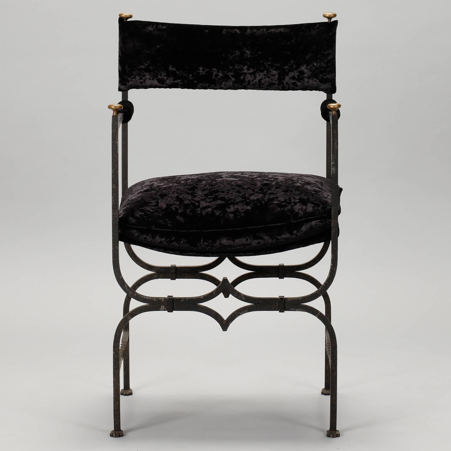 20th Century French Empire Style Iron and Velvet Chair