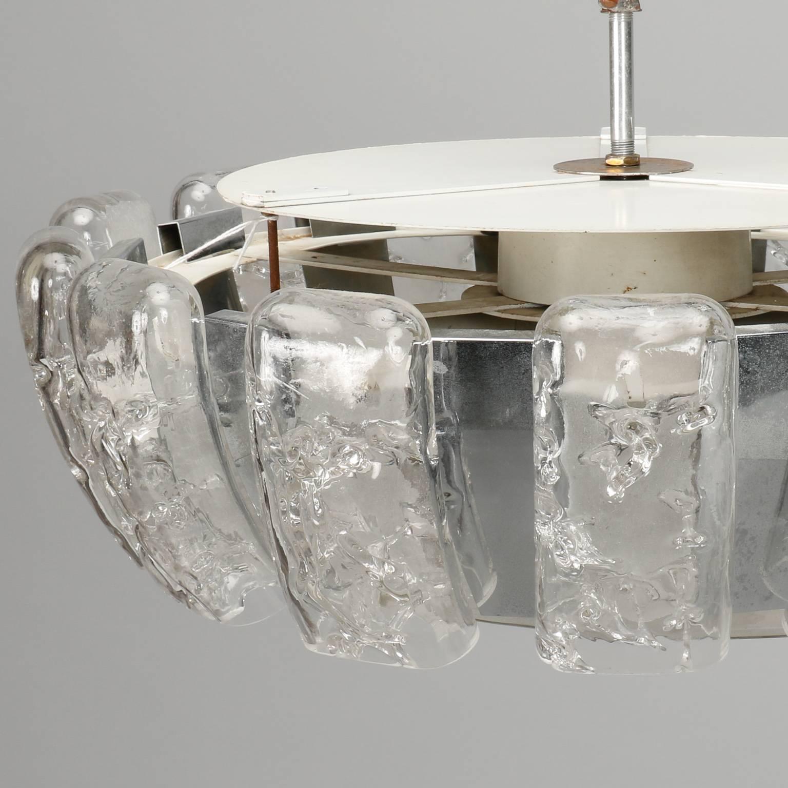 German Kalmar Mid-Century Icicle Glass Flush Mount Fixture For Sale