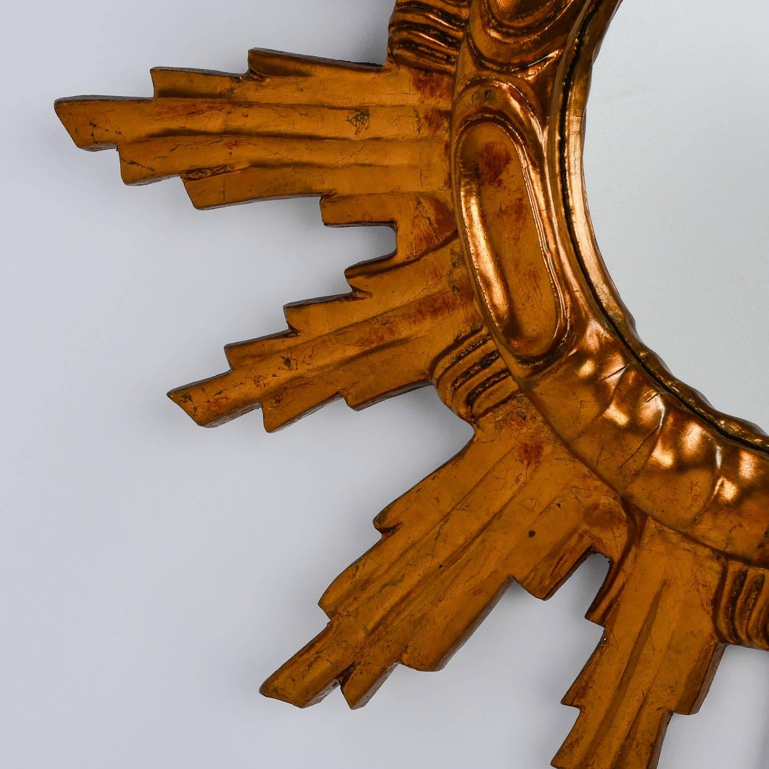 Spanish Carved Giltwood Sunburst Frame Mirror