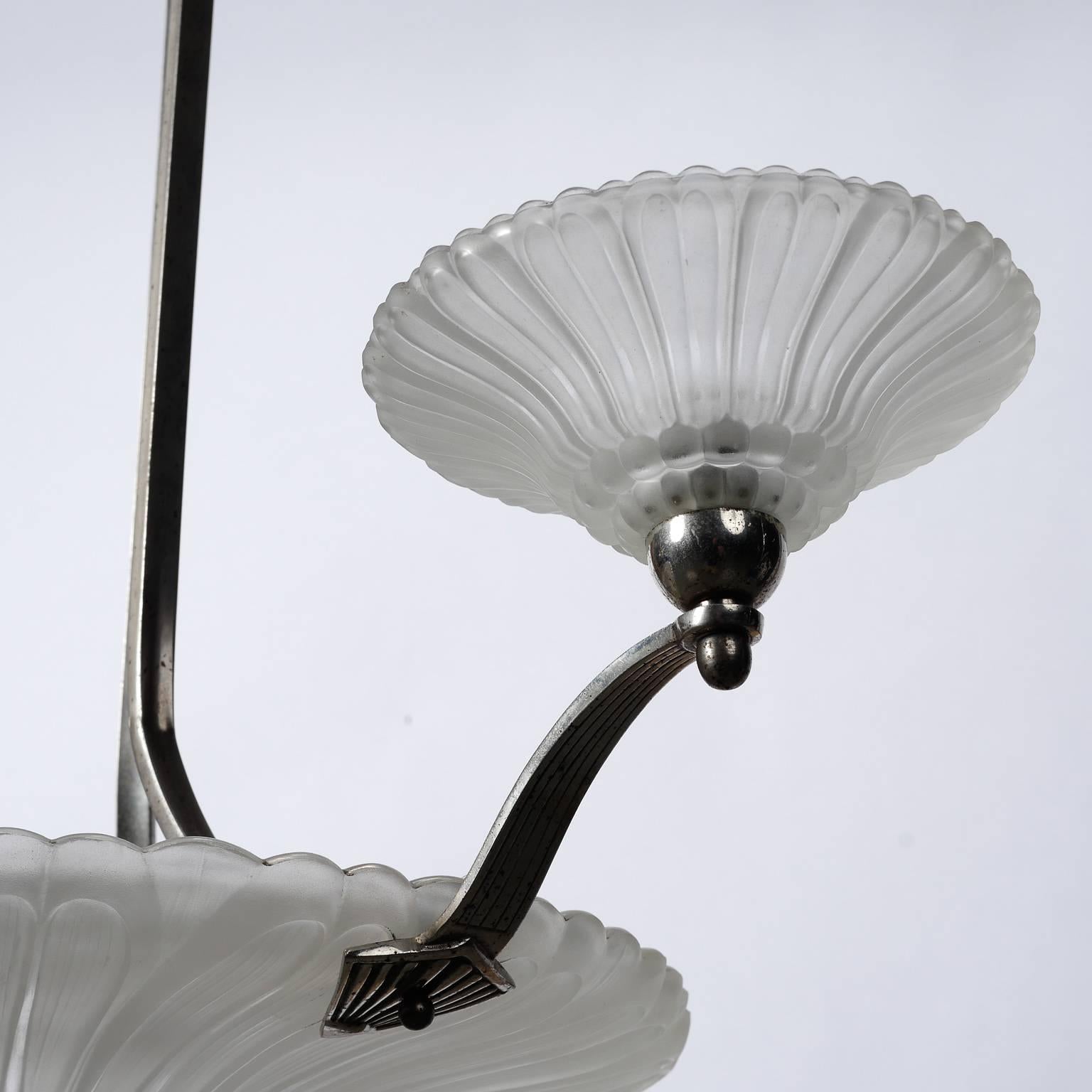 French Art Deco Four-Light Satin Glass Chandelier