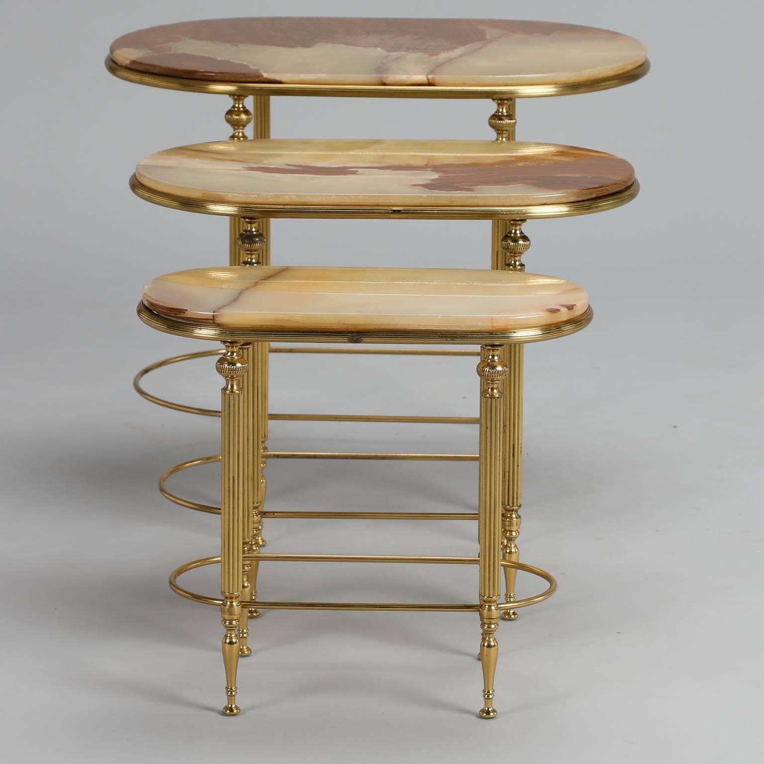 Trio of Stacking Onyx and Brass Tables 1