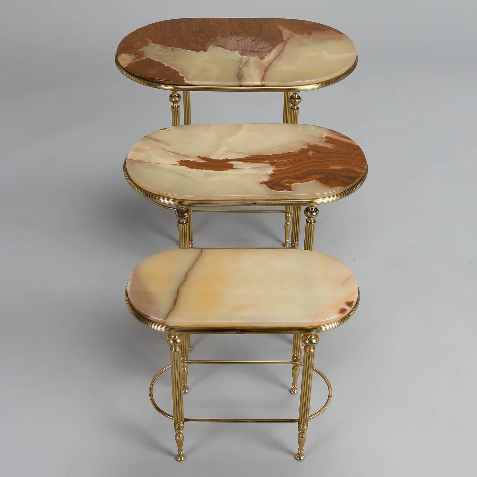 20th Century Trio of Stacking Onyx and Brass Tables