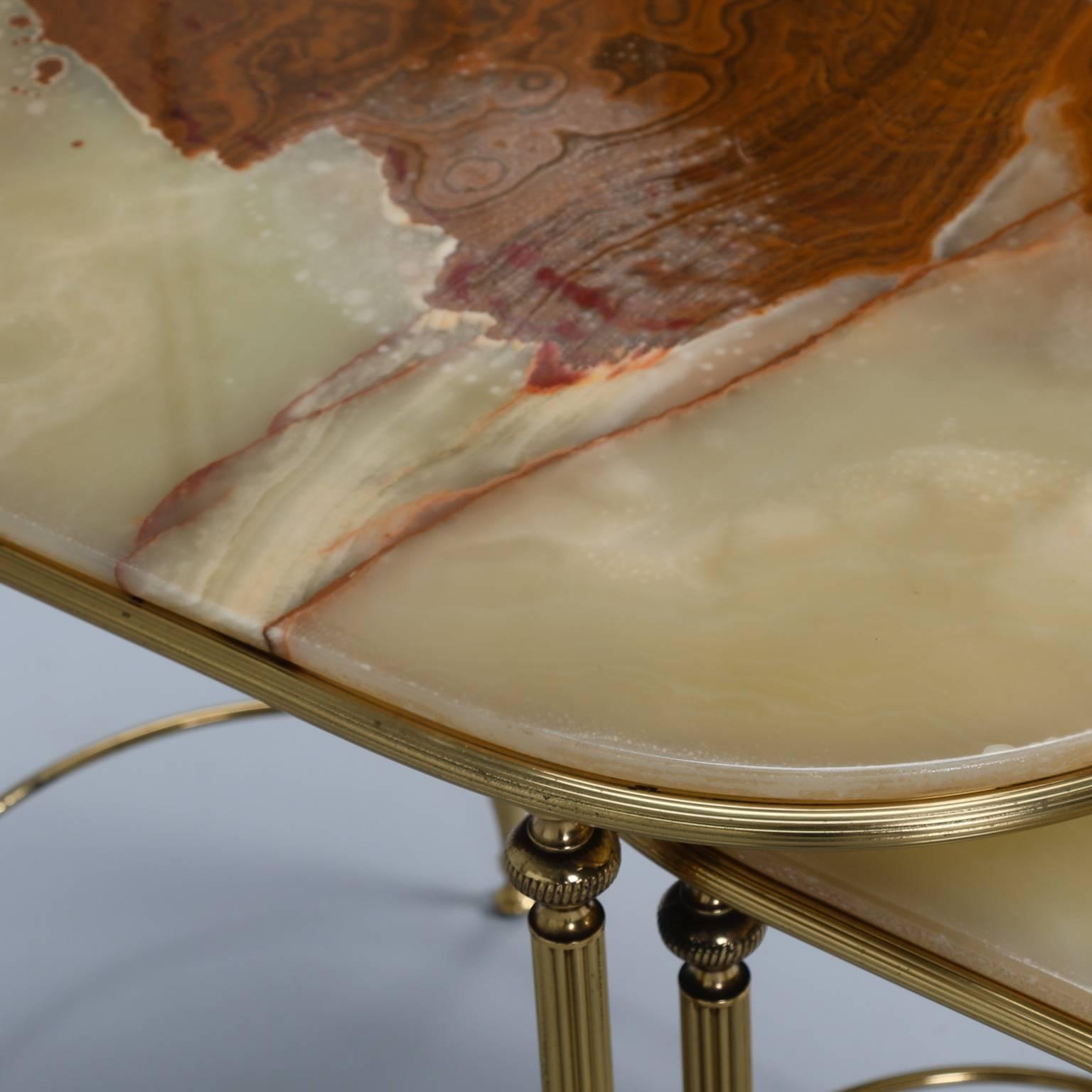 Trio of Stacking Onyx and Brass Tables In Good Condition In Troy, MI