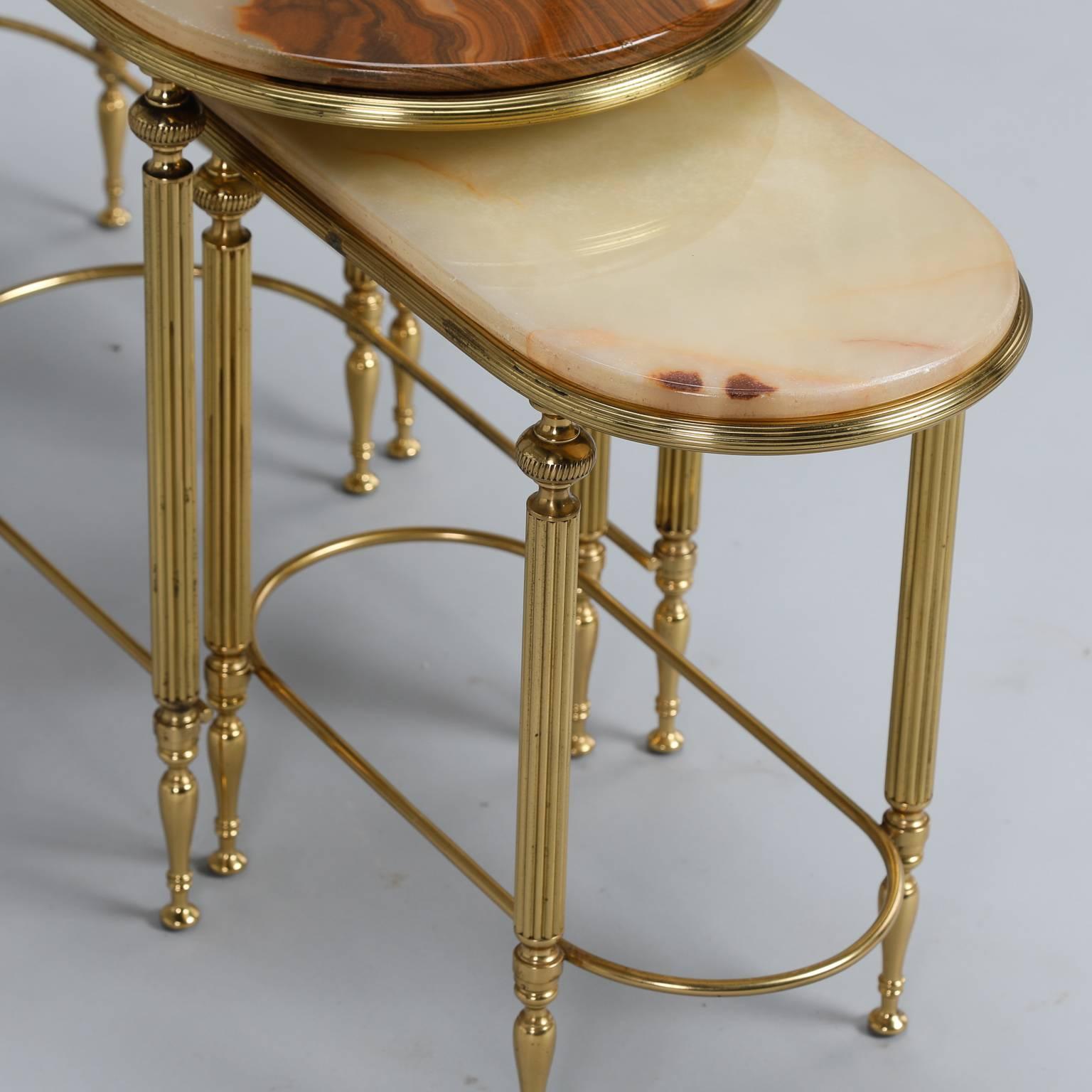 Trio of Stacking Onyx and Brass Tables 3