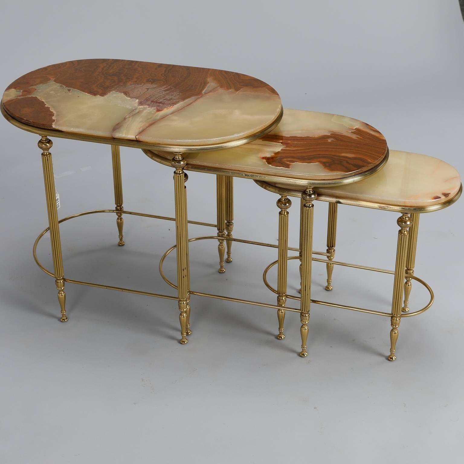 Trio of Stacking Onyx and Brass Tables 2