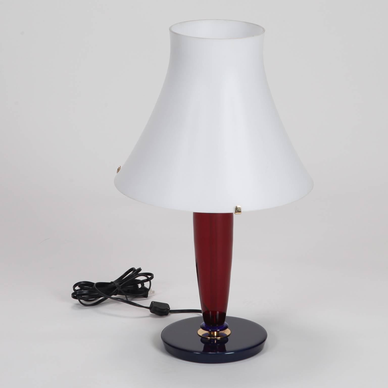 Mid-Century Italian All Glass Red and Blue Lamp In Excellent Condition In Troy, MI