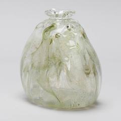 French Clear Art Glass Vase with Green and Gold